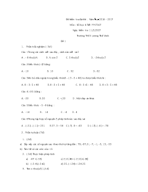 Đề kiểm tra định kì - Năm học 2016  2017 - Môn Số học 6